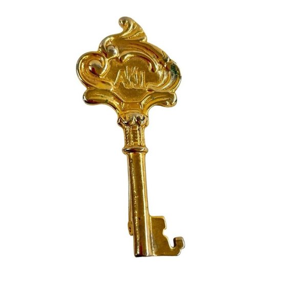 Anne Klein II Goldtone Skeleton Key Brooch Pin 2.75" - Picture 1 of 5